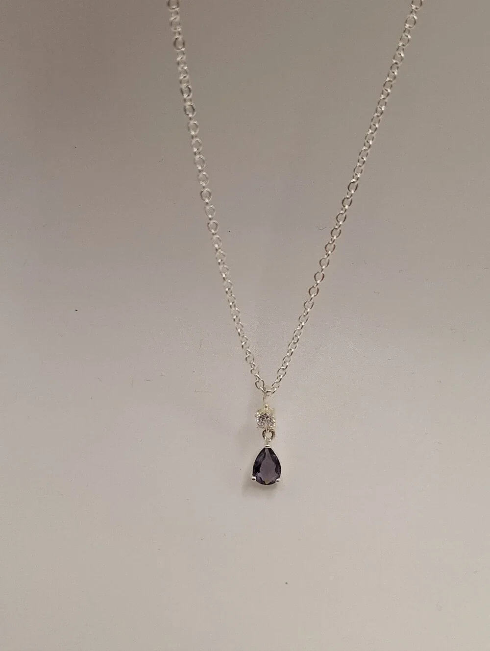 Swarovski NWT Purple Teardrop Crystal Silver Tone Pendant Necklace